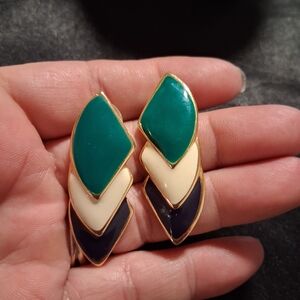 Napier Gold and Multicolor Chevron Earrings